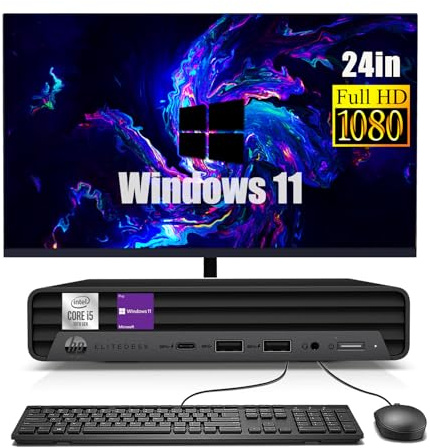 HP EliteDesk 800 G6 - Mini PC desktop con monitor da 24, Intel Core i5-10500, 16 GB RAM, SSD da 512 GB, WiFi, Bluetooth, tastiera QWERTY US Windows 11 Pro (ricondizionato)