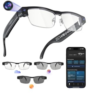AI Smart Glasses with 4K HD Camera 8MP Photography 1200P HD Video Recording Video Recording Real Time Translation Voice Assistant Object Identification Photochromic Lenses Vlogging Travel Meetings