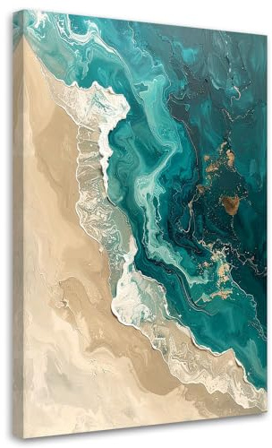 Feeby Wandbilder - Bilder Schlafzimmer - Abstrakte Wellen Meer - 70x100 1tlg - Wohnzimmer Bild Groß - Wohnungs - Foto Geschenk - Leinwand Wall Art - Wand Deko