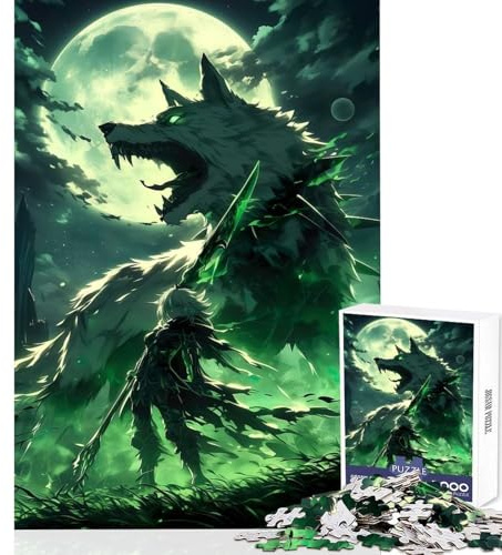 Green Knight of Wolfes Jigsaw Puzzles 1000 Pieces Mind Skill Fun No Gap Tight Fitting Design Engaging Way to Pass Free Hours (50x75cm)