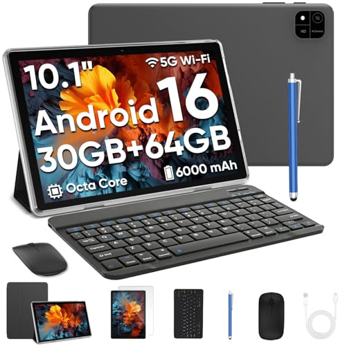 TUOHAITIME Android 16 Tablet 10 Zoll,24GB RAM+64GB ROM 1TB erweiterbar Tablet,Bildschirmauflösung 1280p,Unisoc T606 Octa-Core Prozessor,WiFi 6/Dual-Kamera/Face ID/GPS/6000mAh Akku (Schwarz)