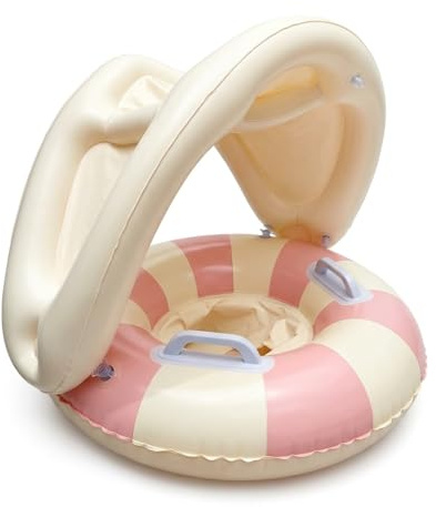 Schwimmring mit Sonnendach aufblasbar, Rosa Creme
