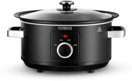 Tower Sear & Stew 3.5L Slow Cooker with Aluminium Hob-Safe Pot, One Pot Cooking, Non-Stick & Dishwasher Safe, 3 Heat Settings, 163W, Black, T19065BLK