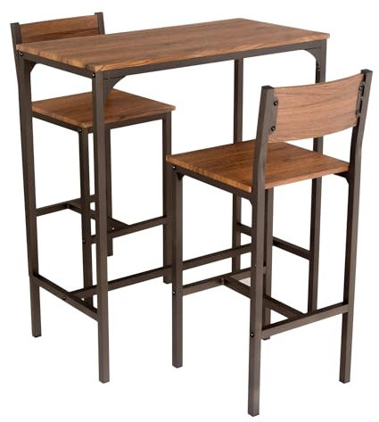 YELLOO Mod. Venice Set Mesa de Bar y 2 taburetes Color Marron Sillas Design Meubles