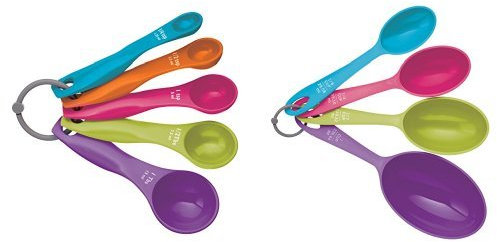 Kitchen Craft Colour Works Measuring Spoon Set, 5 Pieces + Measuring Cup Set, Multi-Colour, Set of 4