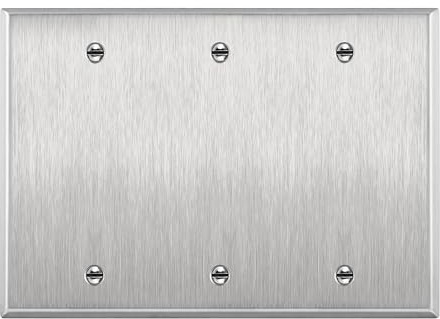 ENERLITES Blank Device Metal Wall Plate, Corrosive Resistant, Size 3-Gang 4.50 x 6.38, 7703, 430 Stainless Steel, UL Listed, Silver