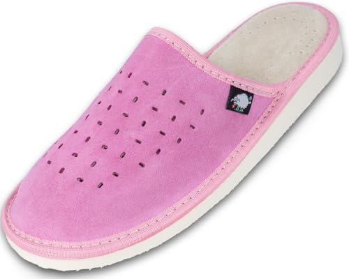 FOOTHUGS Womens Slippers Memory Foam Plantar Fasciitis Ladies Slippers Breathable Arch Support Mules For Women Wide Fit (6 UK Wide, Pink)