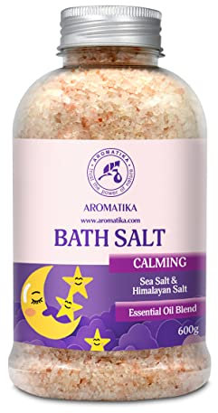 Sel de Bain Calmants 600g - Huiles Essentielles de Bois de Santal & Lavande & Bergamote - Pur & Naturel - Bon Sommeil - Détente - Soulagement du Stress - Bain - Beauté - Relaxant