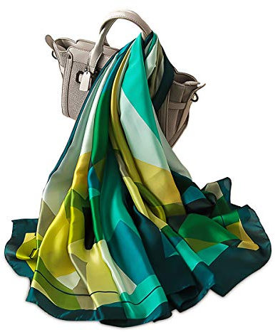 LumiSyne Seidenschal Damen Warm Weich Seidentuch Herbst Winter Retro Gedruckt Geometrisch Streifen Muster Weich Warm Lange Halstücher Sonnenschut Stola Ganzjährig