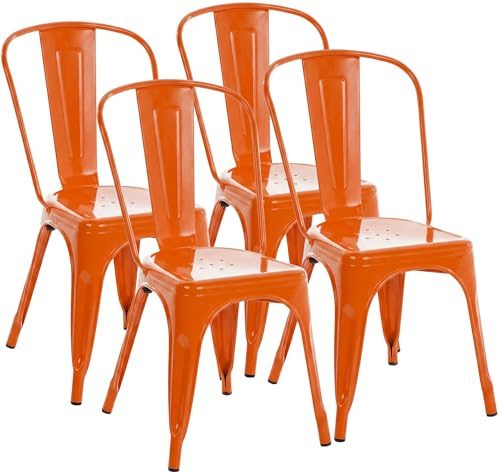 CLP Stapelstühle 4er Set Metall mit Lehnen Benedikt, Bistrostühle stapelbar für Gastronomie und Küche, Design-Stühle robust belastbar bis 200 kg | Farbe orange