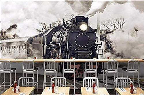 Tapete 3D Retro Nostalgischer Dampf Train Cafe Bar Wandbild Hintergrund Wand Wohnkultur Wohnzimmer Schlafzimmer 3D Wanddekoration fototapete 3D Tapete effekt Vlies wandbild Schlafzimmer-300cm×210cm