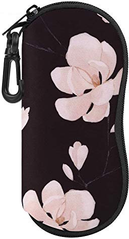 MoKo Occhiali da sole Soft Case Ultra Light Neoprene Zipper Eyeglass Case with Belt Clip, Black & White Magnolia
