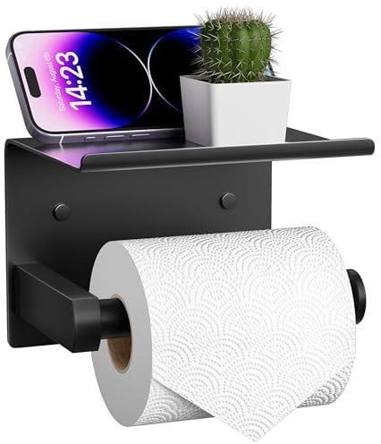 ARSUK klopapierhalter – klopapier aufbewahrung mit oder ohne Bohren zur Wandmontage – Selbstklebend mit Ablage – Toilettenpapierhalter aus Edelstahl für Badezimmer, Waschraum, Silber & Schwarz