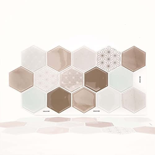 Walplus 3D Adesivi Per Piastrelle Adesivi Murali Pavimento Pvc Adesivo Resistente Al Calore Rispettoso Natura Decorazioni Casa Atossico Cucina Bagno Miele Marrone Hexa 12Pcs 30,5X15,4Cm Marrone