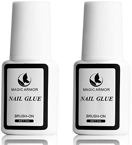 MAGIC ARMOR 2pcs Nagelkleber mit Pinsel, Nagelkleber für tips nagelkleber extra stark und schnelltrocknend zur Reparatur von eingerissenen Naturnägeln professioneller Nagelkleber in Salonqualität 7ml
