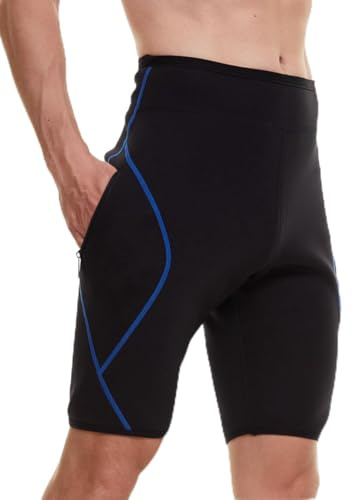 NonEcho Mens Neoprene Sauna Sweat Workout Compression Shorts Body Shaper Slimming Yoga Pants with Zipper Pocket Black