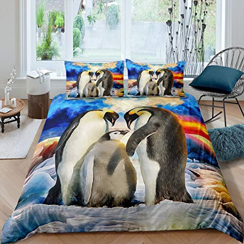 Loussiesd Pinguin Bettbezug Set Nettes Polartier Bedrucktes Bettwäsche Set 135x200cm Für Kinder Jungen Mädchen Kinder Pinguine Familienbetten Set Weiche Natur Thema Dekor Reißverschluss