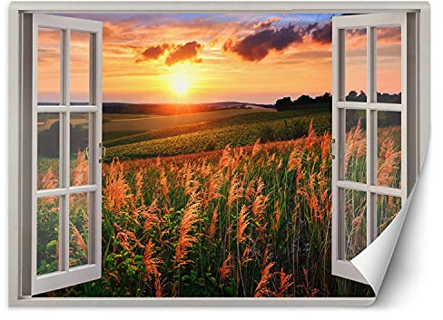 Feeby - 3d Tapete - Fensterblick - 210x150 cm, Fototapete Schlafzimmer - Deko Wohnzimmer - Wallpaper - Wand Deko - Wandtapete XXL - Tapete - Wanddeko - Vliestapete - Landschaft