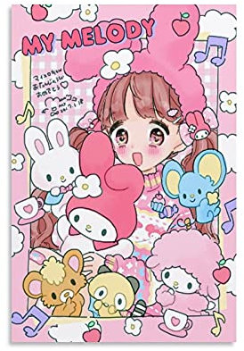 GNKIO Kawaii My Melody Anime (2) Leinwand Kunst Poster und Wand Kunst Bild Druck Moderne Familie Schlafzimmer Dekor Poster 12x18inch(30x45cm)
