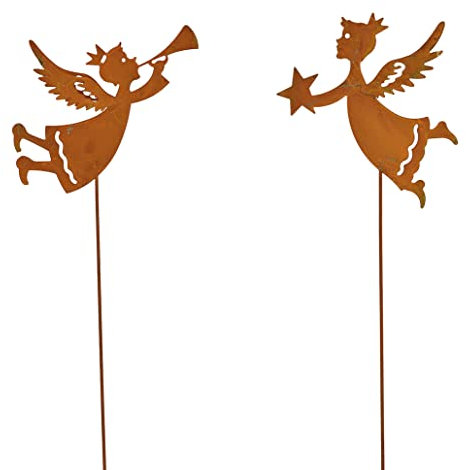 Blumenstecker Engel fliegend auf Stab (2er Set) im Rost Design - Rostfigur für den Garten, Gartendeko, Gartenstecker, Advent, Weihnachten