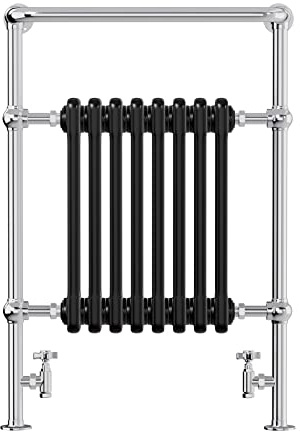 AQUAWORLD Traditional Victorian Style Bathroom Heated Towel Rail - Towel Hanging Low Carbon Steel with 8 Section Black Radiator Rad with Valve - 940 x 675 MM