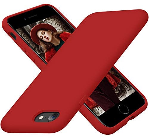 Cordking Designed for iPhone SE Case 2022/2020, for iPhone 7 8 Case, Silicone Ultra Slim Shockproof Phone Case with [Soft Microfiber Lining], 4.7 inch, Red