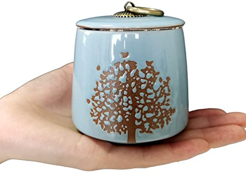 Petite urne funéraire pour Cendres humaines Adultes, mâles et Femelles – Arbre de Vie Bleu – Animaux de Compagnie, Chiens et Chats – Boîte commémorative pour Cendres funéraires pour restes incinérés
