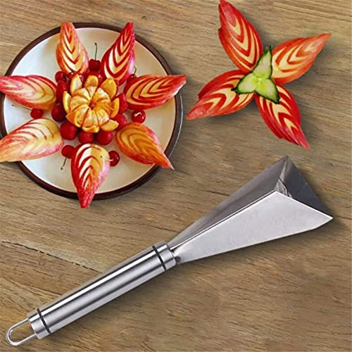 NED Stainless Steel Fruit Carving Knife, Antislip Engraving Blades Fruit Carving Tool V-Shape Channel Knife, Triangular Shape Vegetable Knife Slicer, DIY Food Carving Mold for Home Kitchen