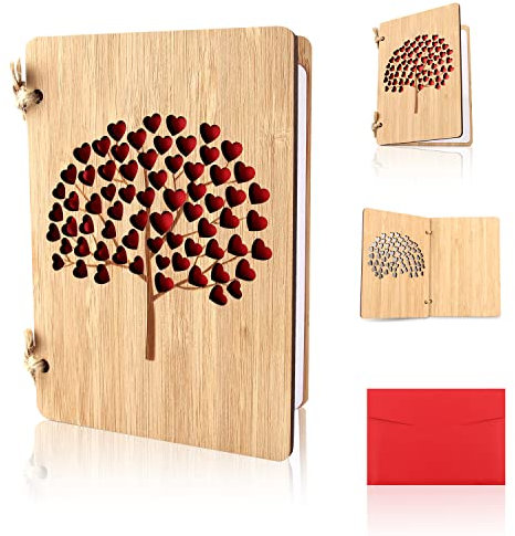 Karte aus Holz Liebe, Herz Karte, Karten Holz, Hochzeitskarten Jahrestag Karten für Sie, Valentinstag Karte Holz Handgefertigte Beschreibbare Bambuskarte mit Herz es Gibt Garn, Papier und Umschläge