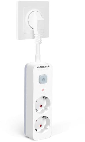 Aigostar Regleta Enchufe, Alargador Enchufe de 2 Tomas, Enchufe Multiple Regleta con Interruptor, Blanco