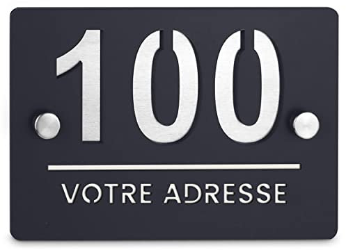 Plaque numéro maison en aluminium brossé brillant et acrylique NOIR - plaque moderne design et de qualité - dimension 150x100mm - installation facile - fabrication en France