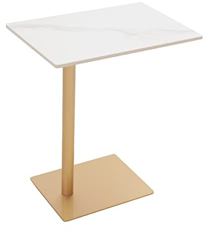 Cre Cra Marmor Beistelltisch Gold,C-Form Beistelltisch,Sofatisch,Couchtisch,Kaffeetisch Metall,Laptoptisch Stabil,Notebooktisch,Wohnzimmertisch,Schmaler Nachttisch für Schlafzimmer,Wohnzimmer,Balkon