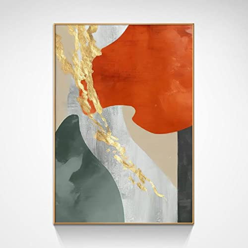 Acrylbilder, Orange Multicolor Colorblock Goldfolie Minimalistischer Luxus Abstrakte Moderne Rahmenlose Original Vvvnted Ölgemälde Auf Leinwand Für Familienwand Wohnzimmer Esszimmer Home Art Dec