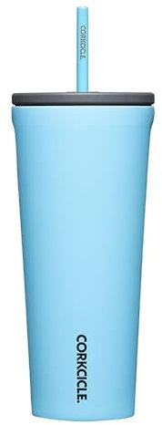 Corkcicle Cold Cup - Triple Insulated Stainless Steel Travel Cup with Ceramic-Coated Straw - Keeps Cold for 12 Hours - Reusable, BPA-Free, Dishwasher Safe - Santorini, 24oz / 710ml