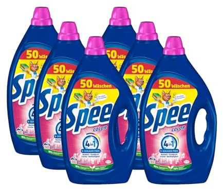 Spee Aktiv Gel Color 4 + 1 Waschmittel 300 WL (6 x 50 Waschladungen), Flüssigwaschmittel mit 4 + 1 Formel vereint Reinheit, Strahlkraft, Frische & Nachhaltigkeit, 20° - 60° C