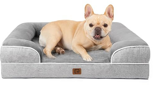 EHEYCIGA Orthopädisches Hundebett Kleine Hunde, 89x56x15cm, Memory Foam Hundekorb Mittelgroße Hunde, Waschbar Hundesofa Wasserdicht rutschfest, Hundecouch mit Hohem Rand, Grau