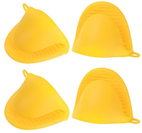 sourcing map 4pcs Thickened Mini Oven Gloves, Heat Resistant Silicone Oven Mitts Finger Pinch Grips Pot Holder for Kitchen, Cooking, Baking, BBQ Heat Resistant Gloves, Yellow