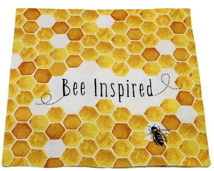 Hochwertige Cocktail-Servietten/Papierservietten/Tafel-Servietten/Deko-Serviette, Motiv: Bienen/Bienenwaben. L/H 25 x 25 cm. Menge 40 Stück.