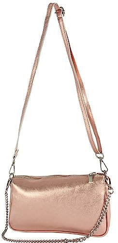 modamoda de - T237 - Umhängetasche Klein Small aus ital. Leder, Farbe:Roségold-Metallic