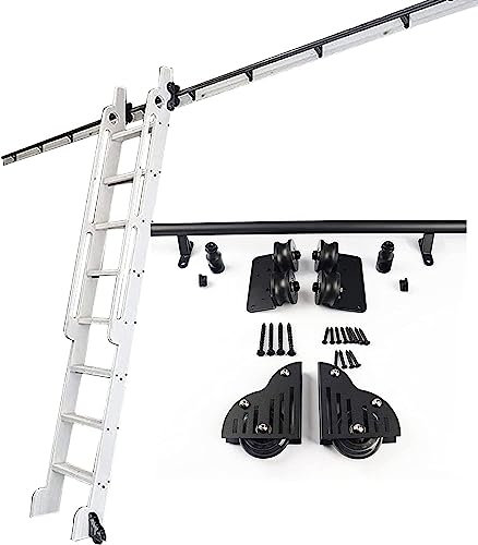 Schiebeleiter-Kit, rollende Bibliotheksleiter, Schienenschiene | Rollleitern für Bücherregale, Lager, Bar, Schrank-Set, Mobile Leiter-Hardware-Kit, mit Bodenrollenrädern (ohne Leit