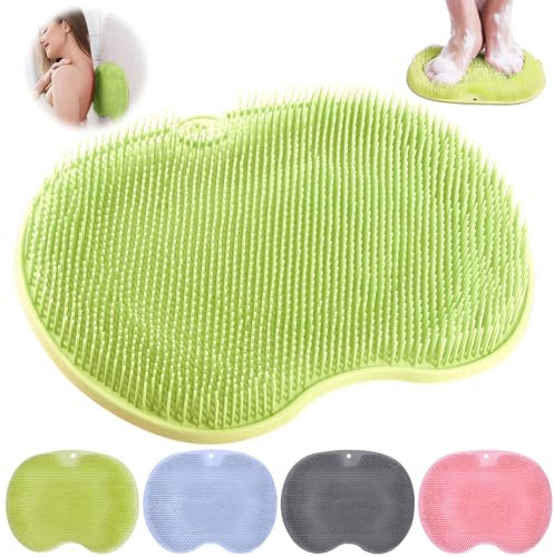 Laveur de Pieds de Douche Brosse, Gratte Dos Douche Ventouse, Massage Pieds,Tampon de Massage en Silicone, Brosse à Pied avec Ventouse Antidérapante pour Pieds et Dos Nettoyage Soin (Vert)