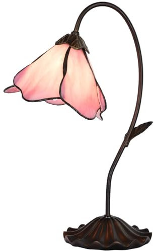 Bieye L30810 Flower Tiffany-Stil Buntglas-Tischlampe mit 20,3 cm breitem, gebogenem Blütenblatt-Lampenschirm, Seerosenblatt-Sockel
