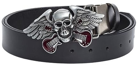 JIARY Herren Gürtel, Gürtel Herren Cowboy Western, Ledergürtel mit Totenkopf-Musikmuster Legierung Dekorative Schnalle Punk-Gürtel,Schwarz,100CM/39.4''