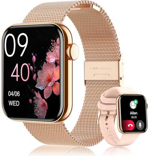 HXQHSTBG Reloj Inteligente Mujer con Bluetooth Call, 1.85 HD Smartwatch con Monitor de oxigeno en Sangre/Ritmo cardiaco/sueño, Smartwatch Mujer Impermeable IP67 con iOS Android(Oro + Rosa)