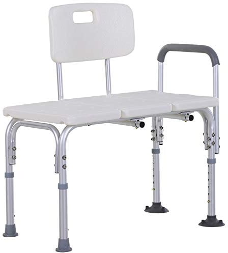 HOMCOM Tabouret de Douche Chaise de Douche Dossier Ergonomique Hauteur réglable Pieds antidérapants Grande Assise Charge Max. 136 kg 74 x 53 x 80-92 cm Blanc