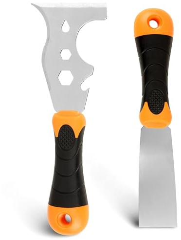 WEGAZ-2 Pack, 12-In-1 Paint Scraper Tool，Multi-Use Painters Tool, 1.5 Inch Stainless Steel Putty Knife Scraper，Paint Scraper for Painting & Wood，Razor Blade Scraper