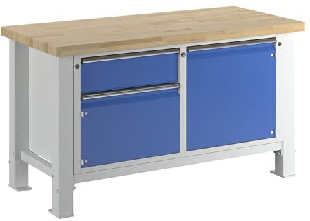 ANKE | Schwerlast-Werkbank | Plattenbreite 1500 mm | 1 Schublade | 2 Flügeltüren | Plattenstärke 50 mm