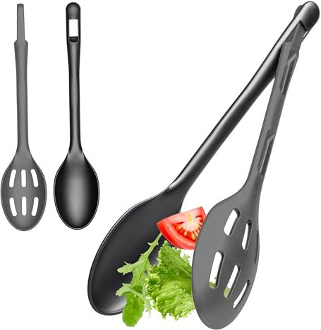 Hausfelder Salatbesteck zweiteilig, Salatbesteck und Salatzange Kunststoff Anthrazit/Schwarz