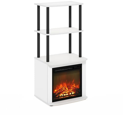 Furinno Turn-N-Tube 2-Tier Tall TV Entertainment Side Table Display Rack with Fireplace Insert, Solid White/Black