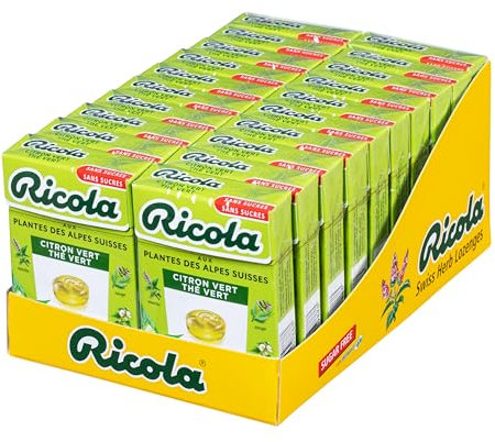 Ricola - 20 paquetes de 50 g - Caramelos con plantas suizas - Fragancia de lima y té verde - Refrescante - Sin azúcar